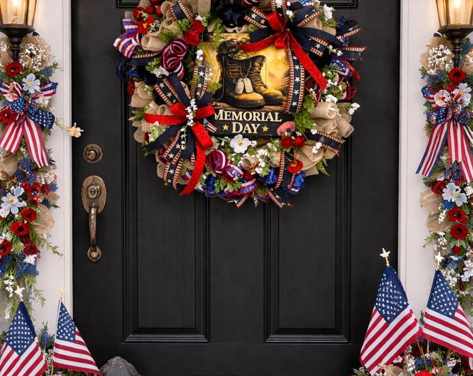 Memorial Day Wreath, Red White Blue Military Tribute Door Decor - Etsy