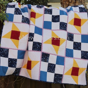 Starry Night | Friendship Star/Nine Patch Quilt-as-You-Go Pattern | Lap/Throw Size | Instant Printable Download