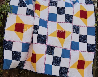 Starry Night | Friendship Star/Nine Patch Quilt-as-You-Go Pattern | Lap/Throw Size | Instant Printable Download