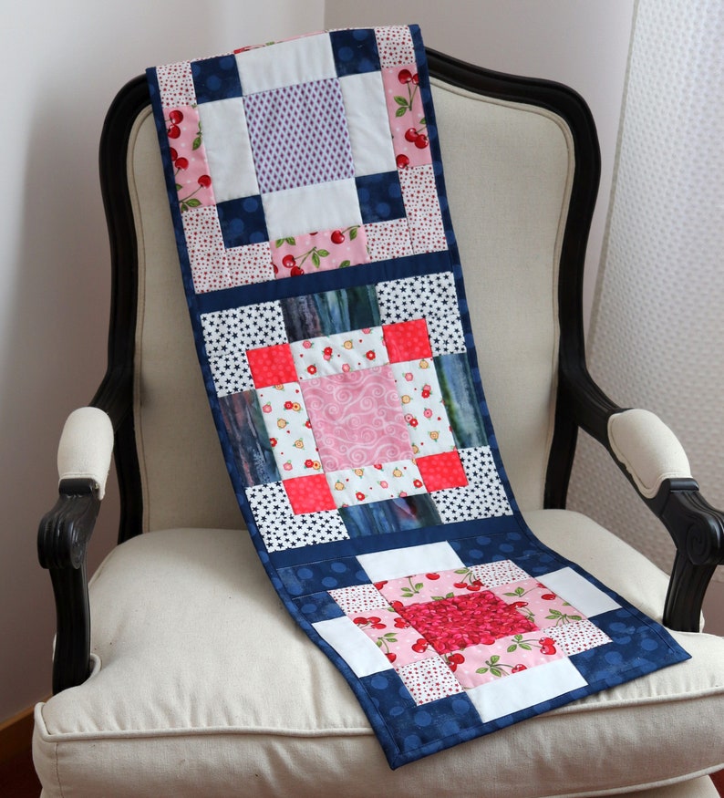 Plate of Cherries Disapearing Nine-Patch Quilt Pattern Table Runner Instant PDF Download image 1