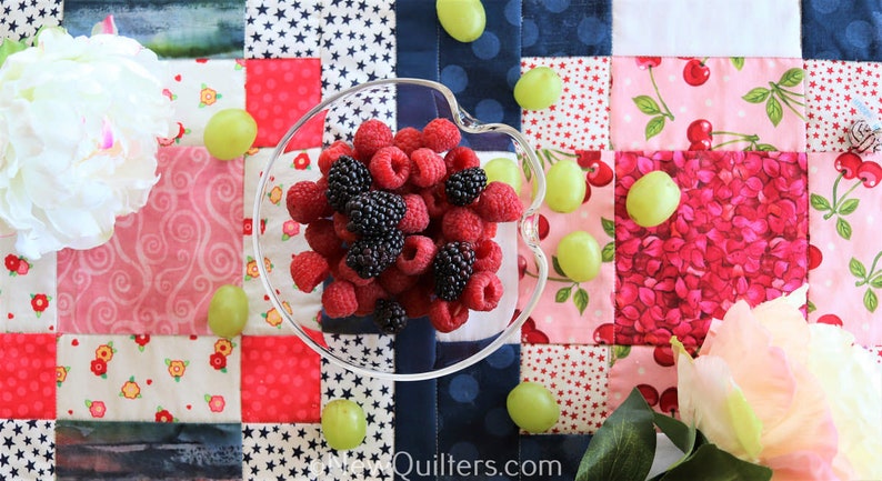 Plate of Cherries Disapearing Nine-Patch Quilt Pattern Table Runner Instant PDF Download image 5