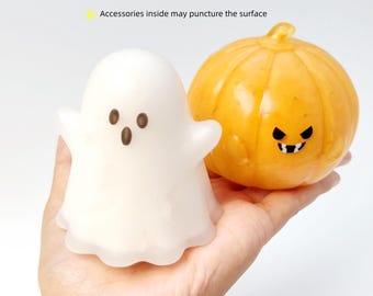 Handmade Halloween Ghost Pumpkin Mochi  Stress Ball, Clay Fidget Toy (TPR Shell)