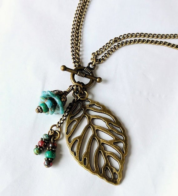 Classic Black Bead Jewelry Bohemian Boho Vintage Style Necklace Jewelry Czech Glass Flower,Antiqued Bronze Long Black Glass Bead Necklace