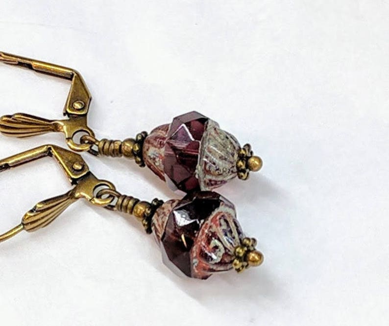 Plum Purple Boho Earrings Czech Glass Bead Dangle Drop Boho Etsy