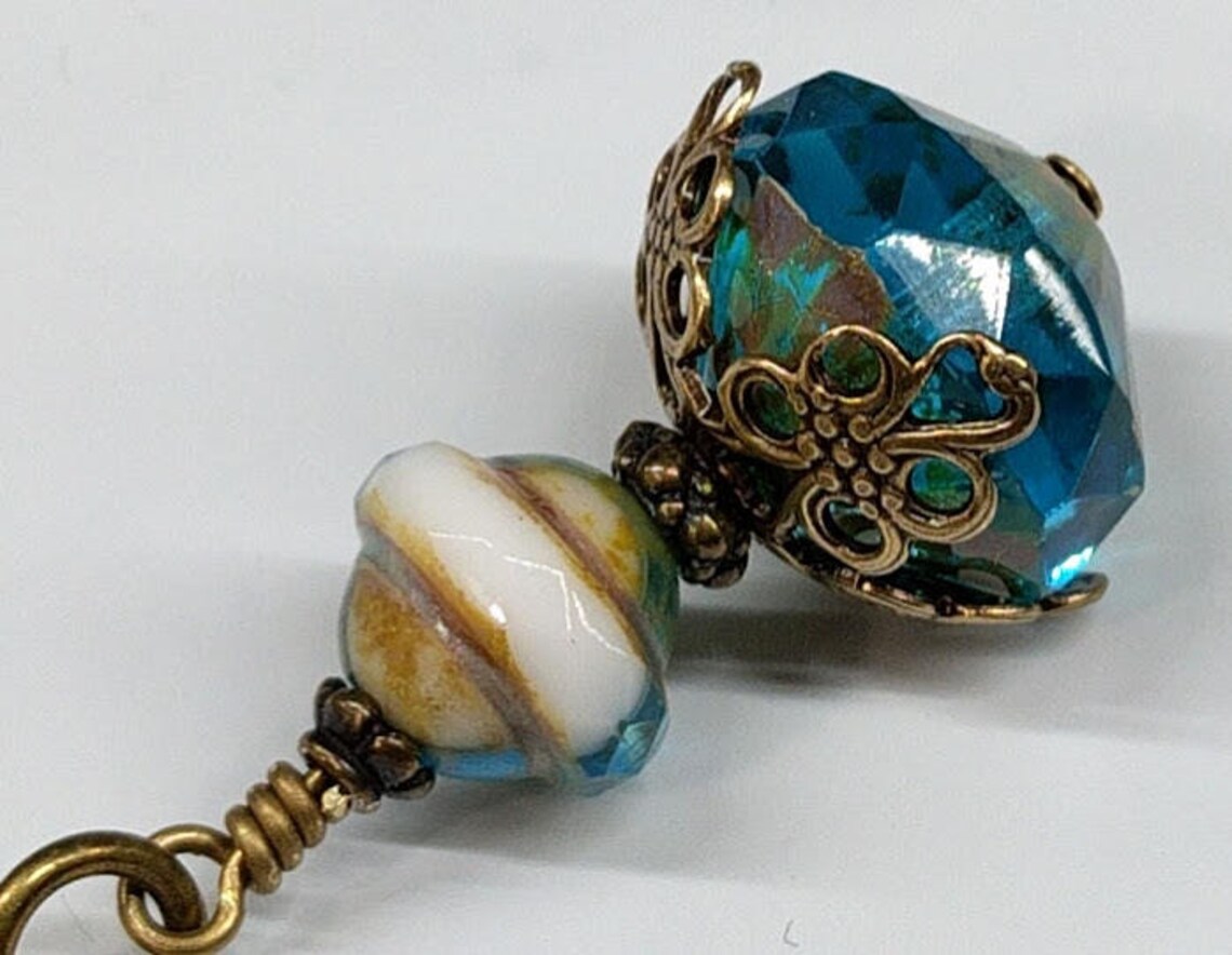 Boho Glass Bead Pendant Long Necklace Capri Blue Czech Etsy