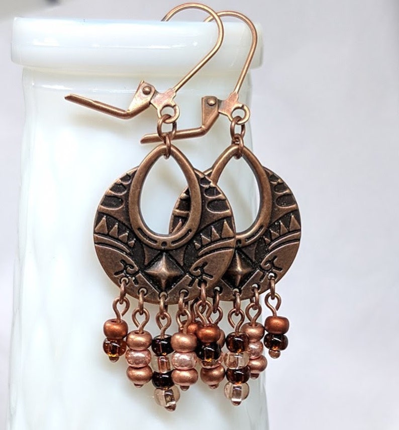 Copper Bohemian Tribal Hoop Chandelier Earrings Etsy