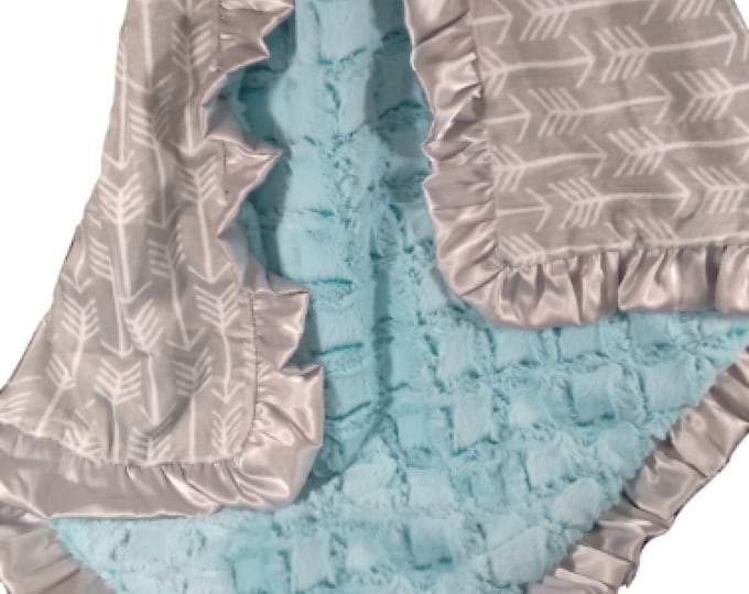 Rosebud Saltwater and Gray Chevron Baby Blanket Gray and Seafoam Green Minky Baby Blanket Swaddle Blanket