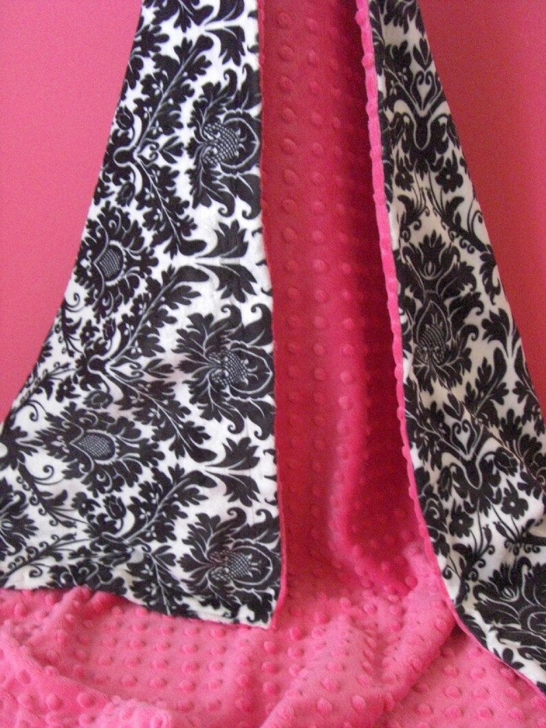 Personalized Minky Baby Blanket in Bright Hot Pink and Black Etsy