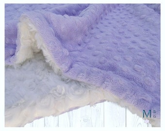 Personalized Lavender Minky Dot and Ivory Cream Minky Swirl Baby Blanket, Light Purple Minky Dot, You Choose Coordinating Secondary Color