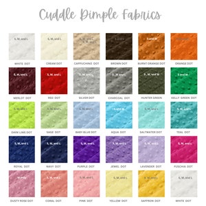 the color chart for cuddle dimple fabrics
