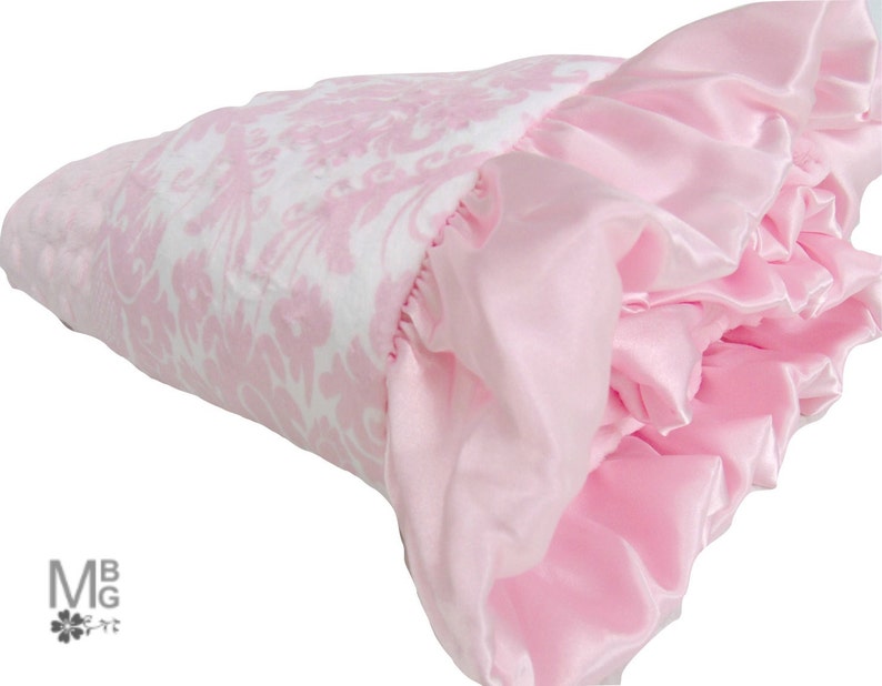 Personalized Pink Damask Minky Blanket for a Baby Girl, choose coordinating minky, ske 230 image 2