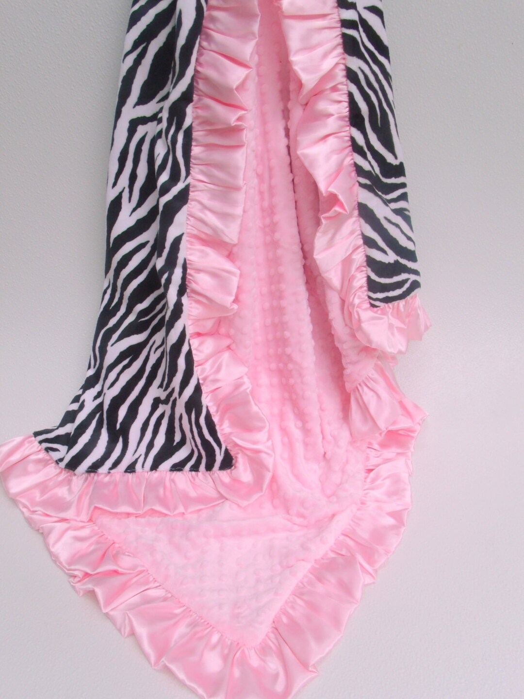 Personalized Minky Baby Blanket Pink and Black Zebra Baby Blanket Black