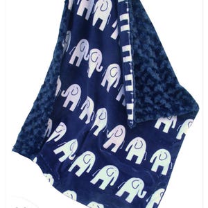 Personalized  Navy Elephant Minky Baby Blanket, Woodland Animals Jungle Baby Blanket, 3 Sizes