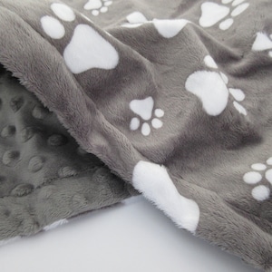 Personalized  Charcoal Gray Paw Print Dog Blanket, New Puppy Gift, You Choose Coordinating Secondary Color For Back