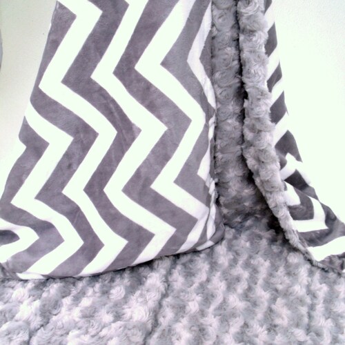 Minky Baby Blanket in Gray Chevron With Silver Minky Rose Etsy