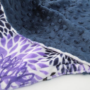 Personalized Purple Floral Minky Baby Blanket, Violet Orchid Swaddle Blanket, Baby Girl Blanket, You Choose Coordinating Secondary Color, 36