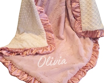 Personalized Rosewater Hide Minky Baby Blanket or Choose Your Fabric, Baby Girl Blanket