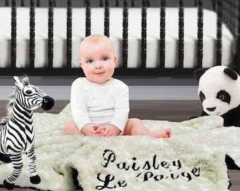 Black Swirl With Ivory Swirl  Minky Baby Blanket,