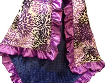 Personalized Floral Baby Blanket, Lavender Purple Swaddle, ske 143