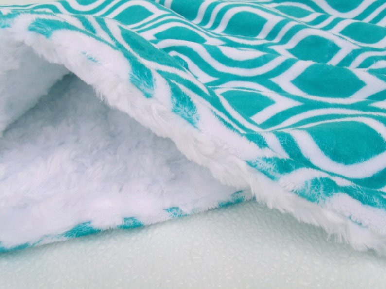 Geometric Teal Minky Baby Blanket Aqua Turquoise Baby Blanket Etsy