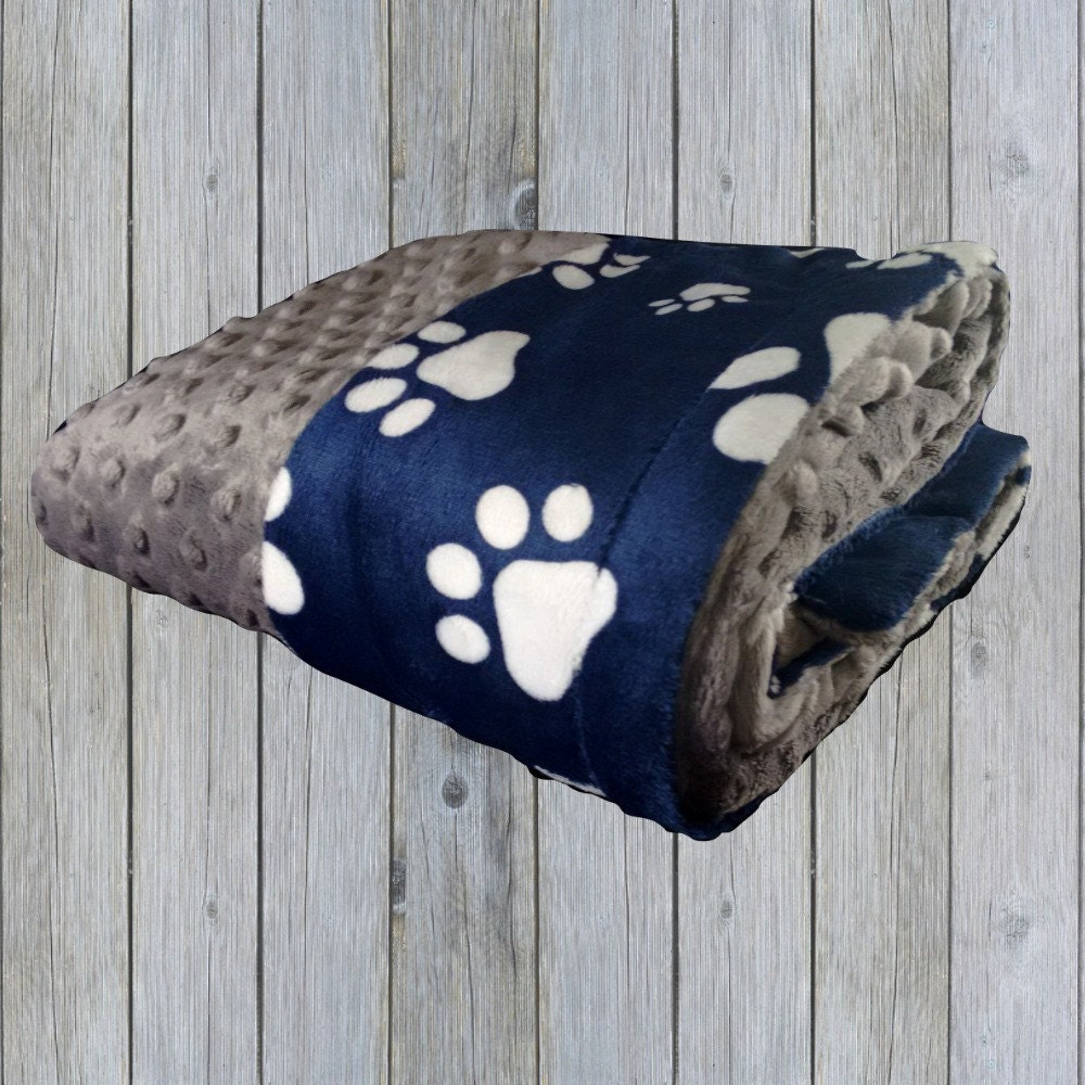 Navy Blue and White Paw Print Minky Blanket Navy Blue Dog or Etsy