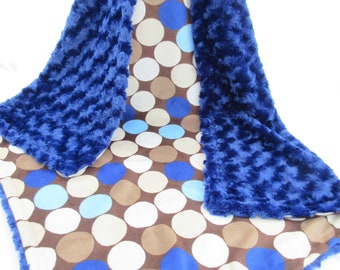 Infant size 28 x 35 inch New Navy Blue and Brown Retro Big Dot Minky Blanket