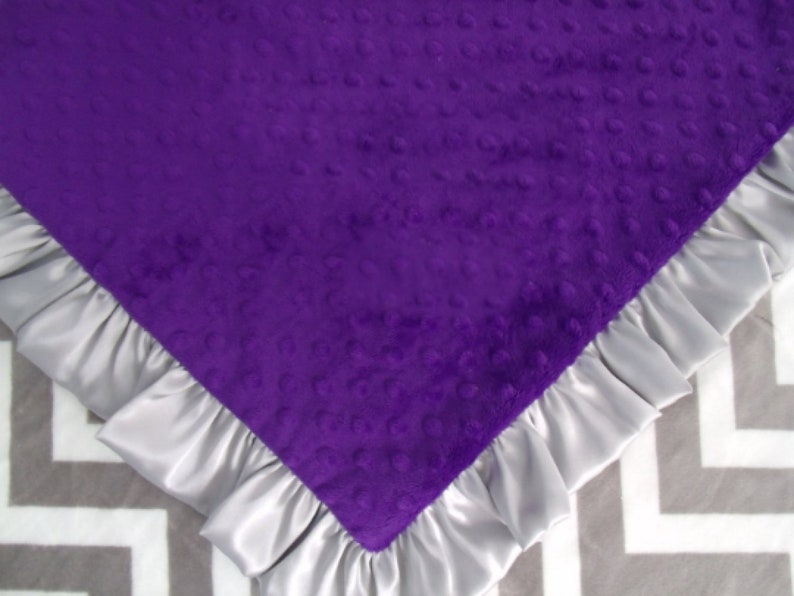 Grey Chevron and Purple Minky baby Blanket