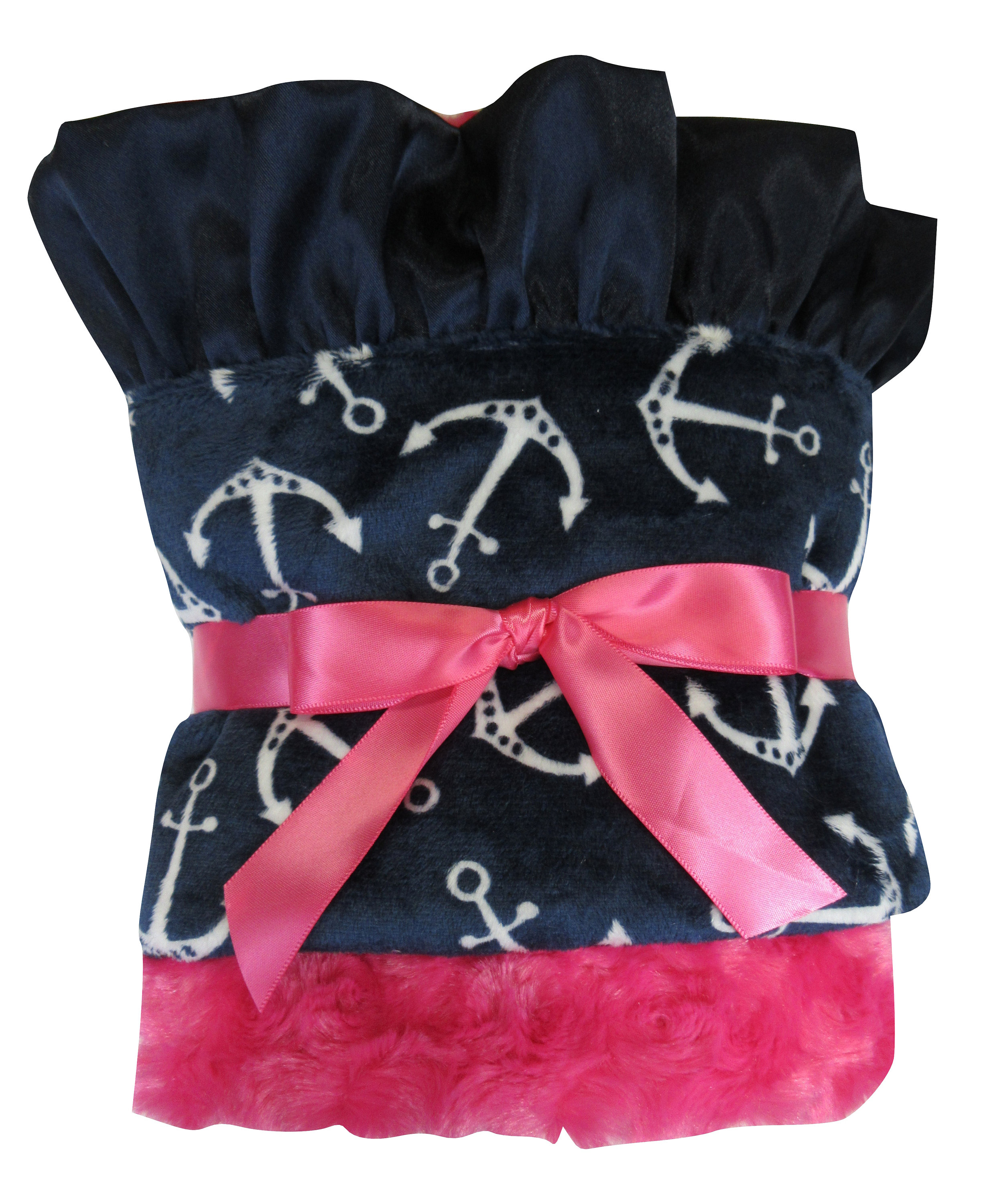 Fuchsia Pink and Navy Anchors Minky Dot Baby Girl Blanket ...