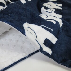 Personalized Navy Elephant Minky Baby Blanket, Woodland Animals Jungle, Elephant Print, You Choose Secondary Coordinating Color, ske 203