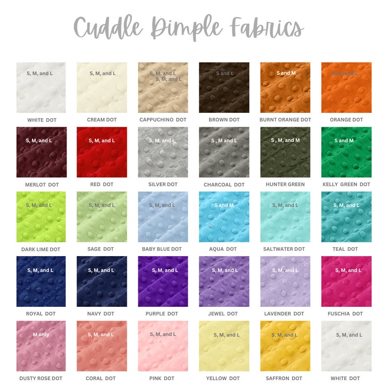 the color chart for cuddle dimple fabrics