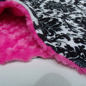Black Damask Minky Baby Blanket, You Choose Coordinating Secondary Color