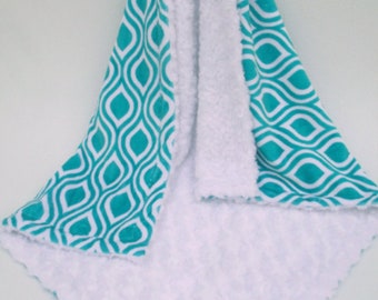 Can be personalized,  Geometric Teal Minky Baby Blanket, Aqua Turquoise Baby Blanket, You Choose Secondary Coordinating Color