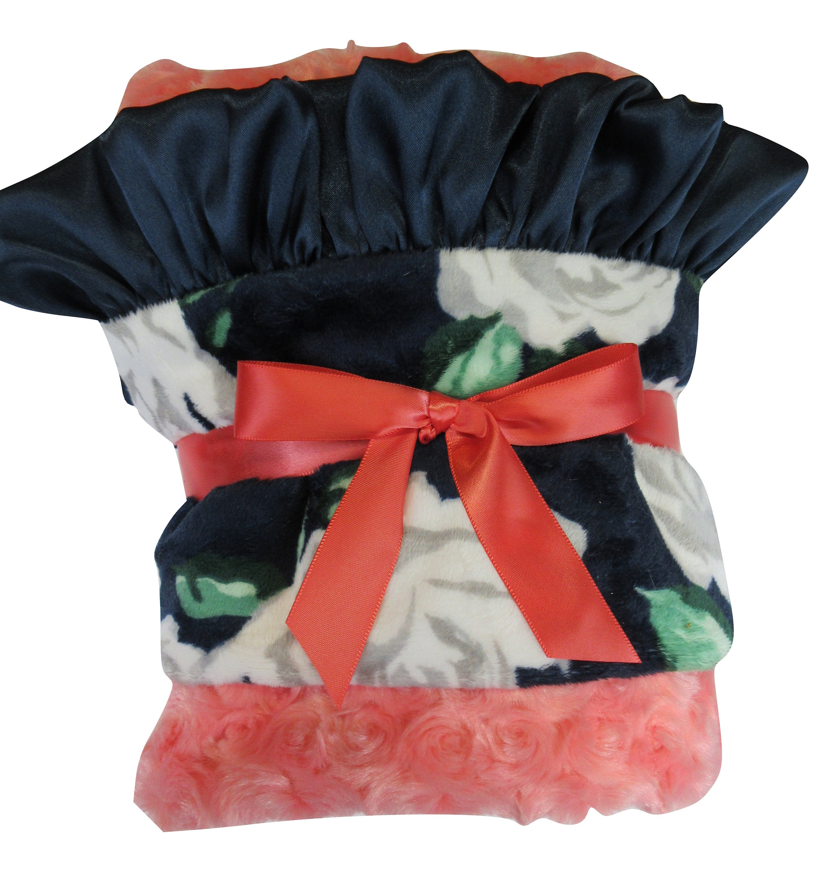 Coral and Navy Roses Minky Baby Blanket, for baby girl ...