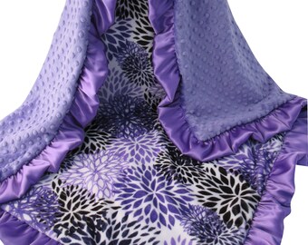 Personalized Light Purple Floral Baby Blanket, Orchid Flower Baby Blanket, Ready to Ship, ske 141, 3 sizes