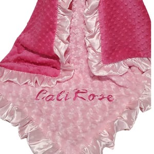 Personalized Fuchsia Pink With Light Pink Rose Swirl Minky Baby Blanket, Customize With Your Choice of Fabrics