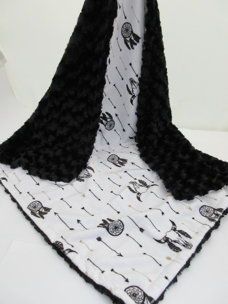 Dreamcatcher Black and White Minky Baby Blanket In Stock Ready to Ship