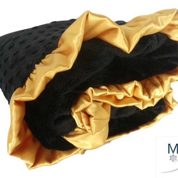 Black and Gold Ruffled Minky Baby Blanket, 3 Sizes