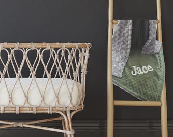Personalized Hunter Olive Green Minky Blanket with Gray Rose Swirl (Baby Boy)