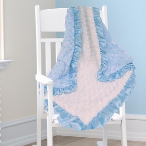 Personalized  Blue and White Rose Swirl Minky Baby Blanket