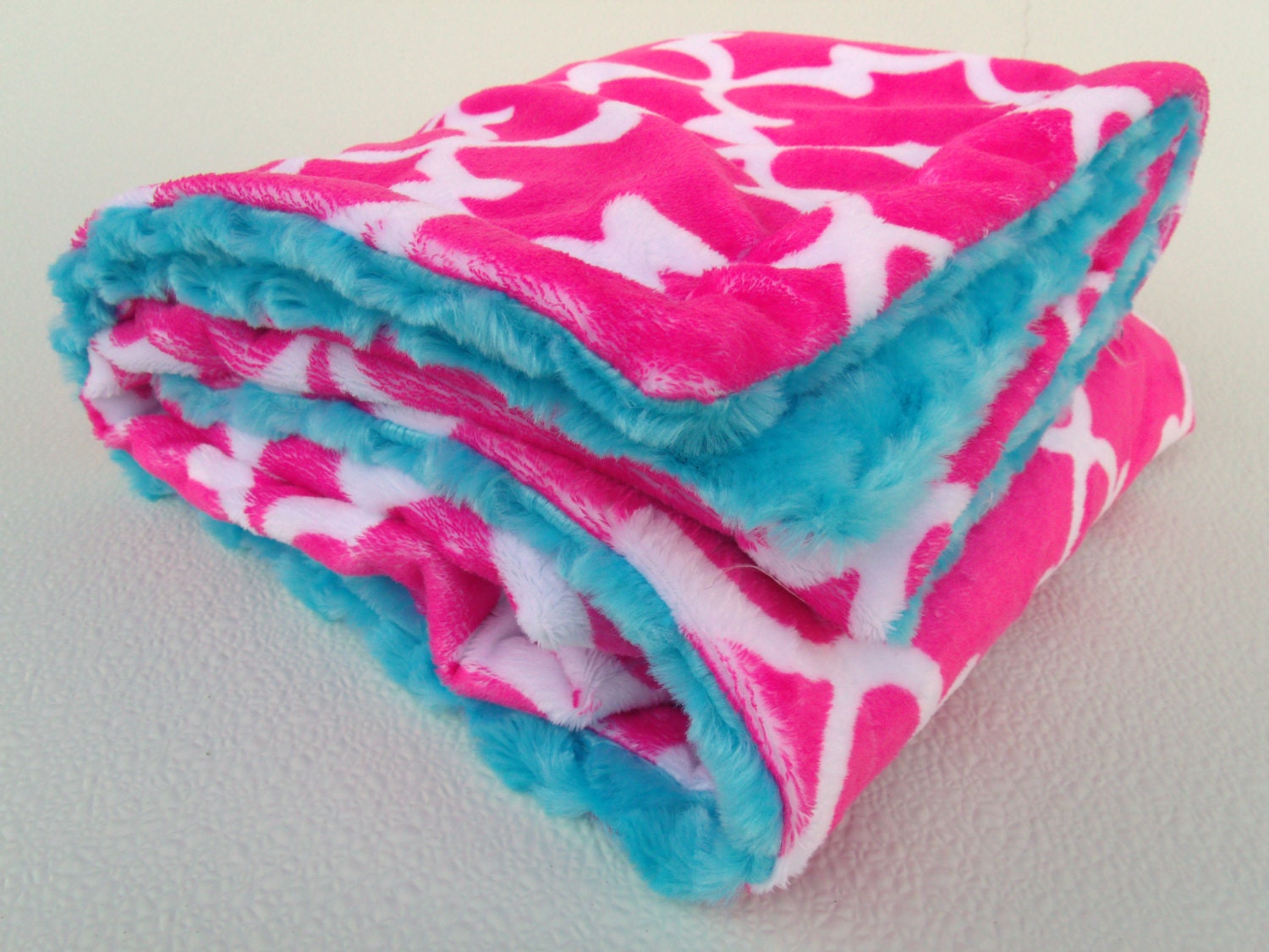 Fuchsia Hot Pink Quatrefoil And Aqua Turquoise Minky Baby Luvy For Girl Baby Girl Blanket