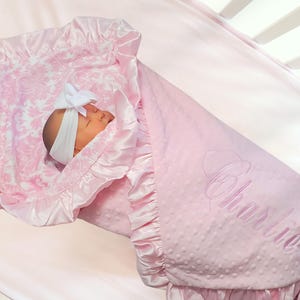Personalized Pink Damask Minky Blanket for a Baby Girl, choose coordinating minky