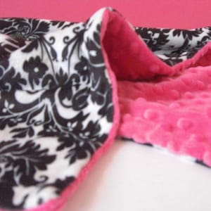 Personalized  Minky Baby Blanket in Black and White Damask, Baby Girl Blanket, You Choose Coordinating Secondary Color