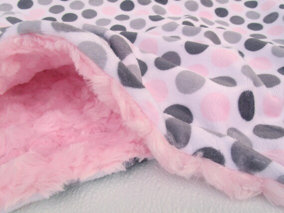 Light Pink and Gray Multi Dot Minky Baby Blanket | Etsy