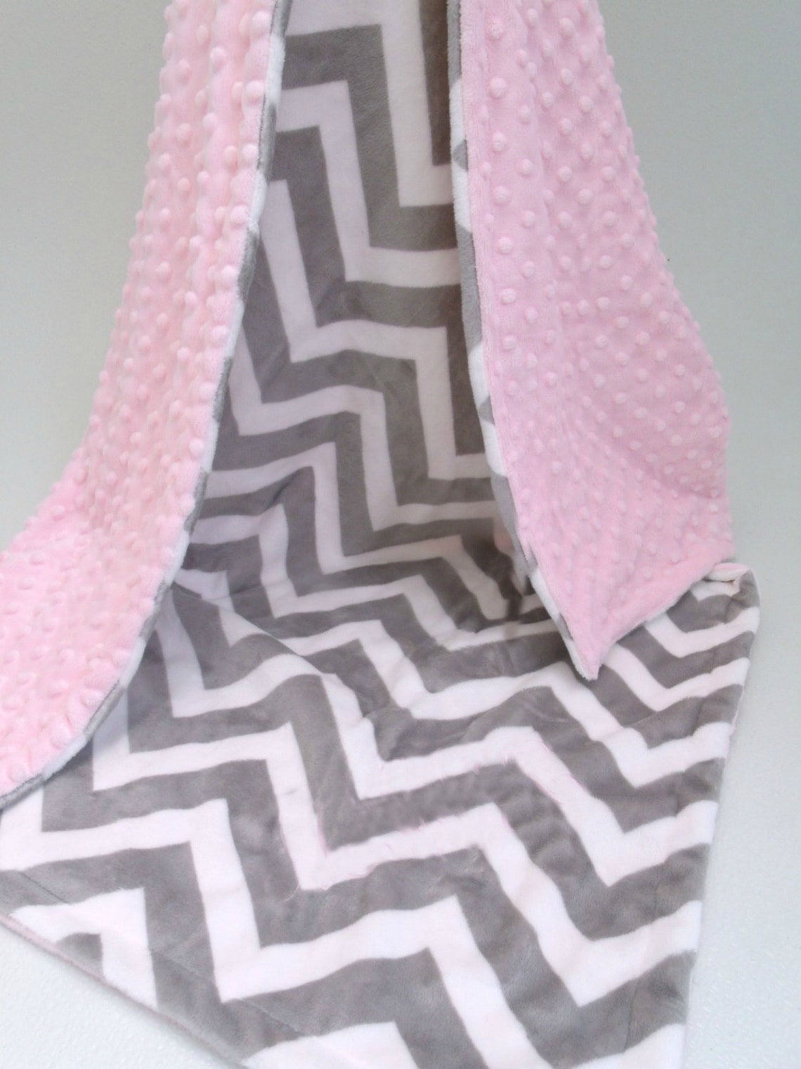 Pink and Gray Chevron Minky Baby Blanket for Girl Baby Girl Etsy