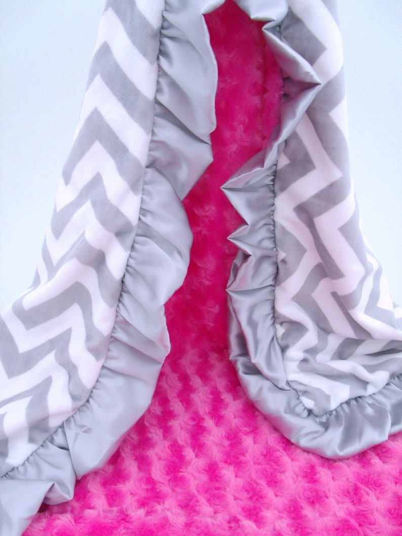 Gray Chevron and Fuchsia Minky Blanket Baby Girl Blanket Etsy