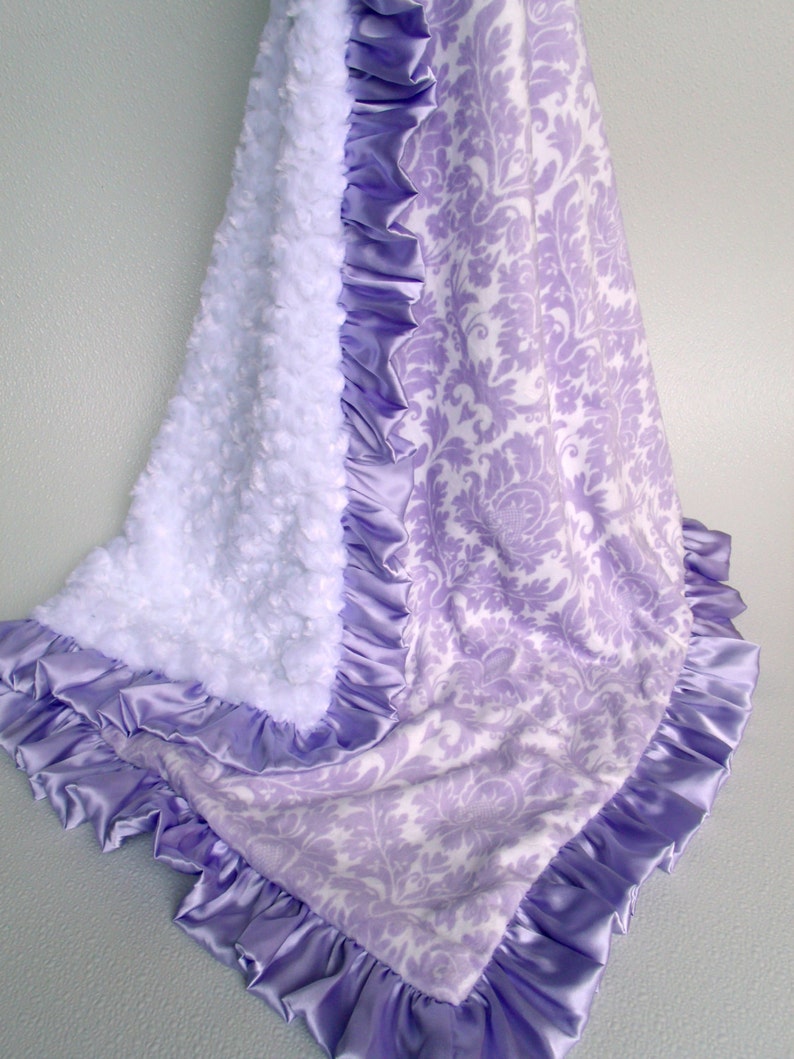 Lavender Damask Minky Baby Blanket Shown With White Rose Etsy