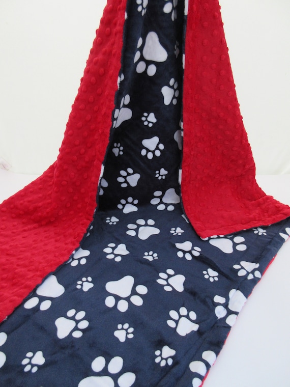 Red and Navy Paw Print Dog Blanket New Puppy Gift in Stock Etsy