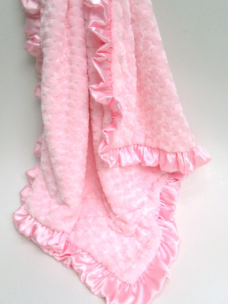 Matching pink ruffle Pink Rose Swirl Minky Blanket