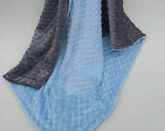 Personalized Slate Gray Dot Minky Baby Blanket for Boy-With Baby blue dot or You Choose Coordinating Secondary Color