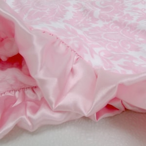 Personalized Pink Damask Minky Blanket for a Baby Girl, choose coordinating minky, ske 230 image 3